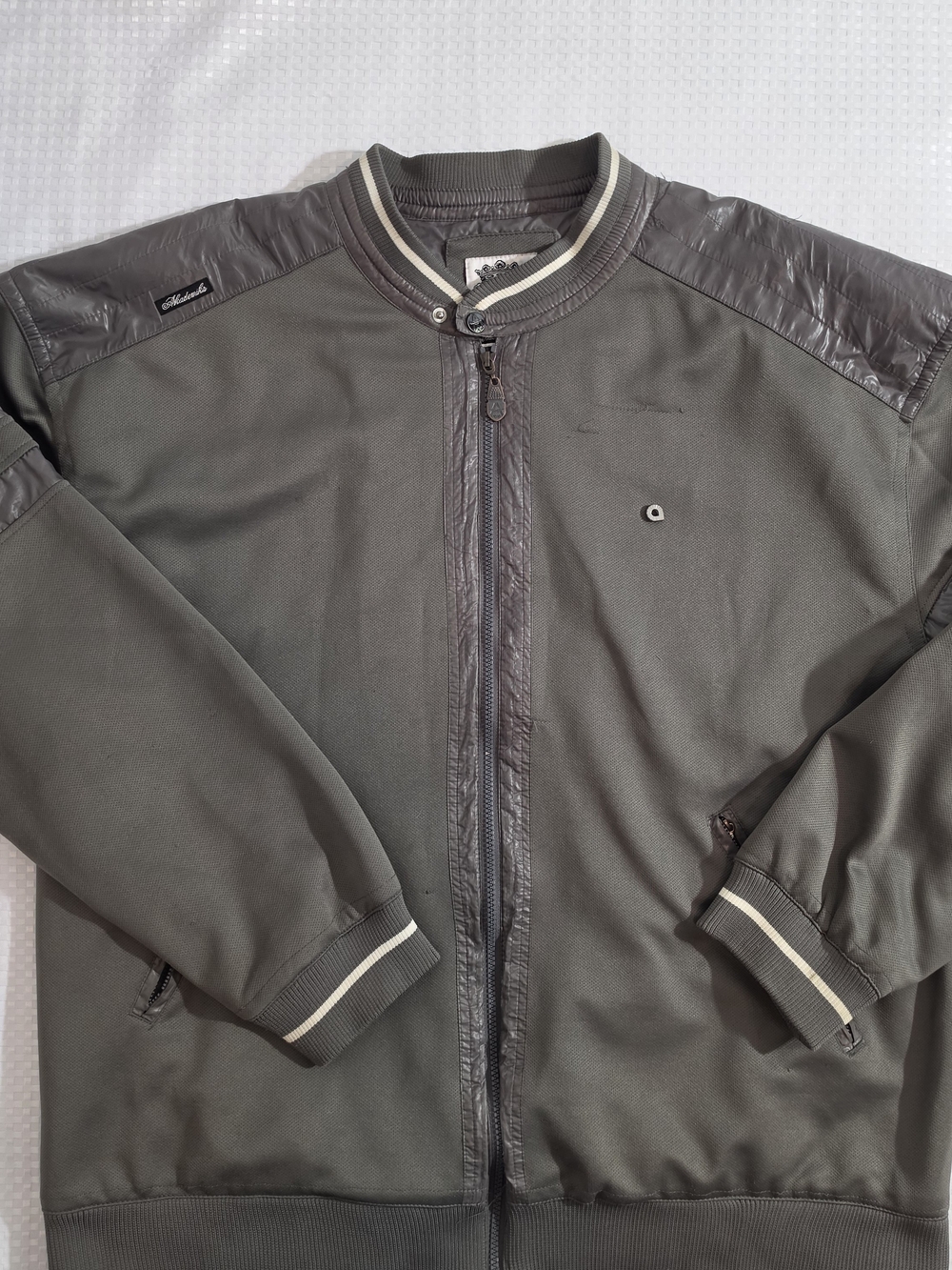 Vintage Akademiks Y2K Mixed-Media Bomber Track Jacket - 3XL Grey (Flawed)